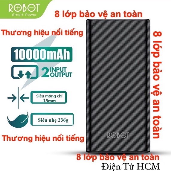 Pin Sạc Dự Phòng 10000mAh ROBOT - 2 Output &amp; 2 Input - RT170