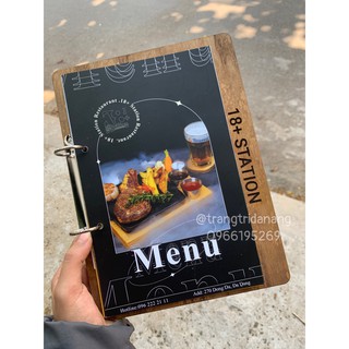 Menu gỗ kẹp giấy chốt còng 2 khoen bỏ vừa giấy A4/A5 phụ kiện trang trí