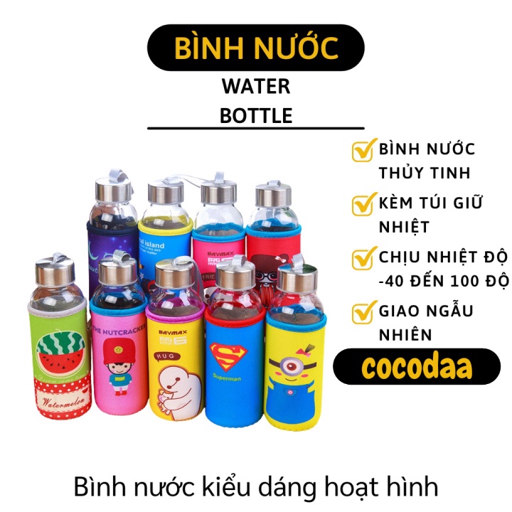 Bình Đựng Nước - Bình Nước Thủy Tinh Có Túi Giữ Nhiệt Chịu Nhiệt Độ Cao 300ml 5025 [FREESHIP]