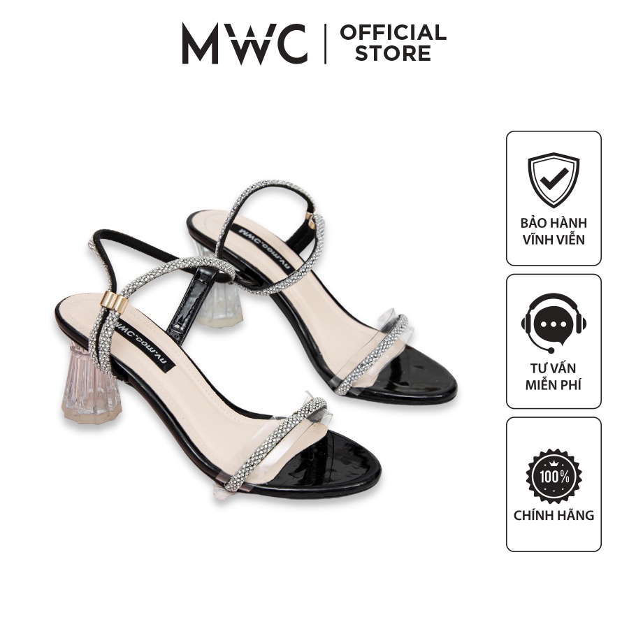 Giày MWC 4103 - Giày Sandal Cao Gót 5cm Đế Vuông Quai Trong Đính Đá Nữ Tính Sang Trọng