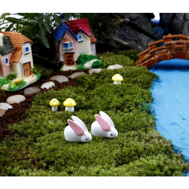 Phụ kiện trang trí tiểu cảnh terrarium thỏ tai hồng mini decor chậu cây, sen đá