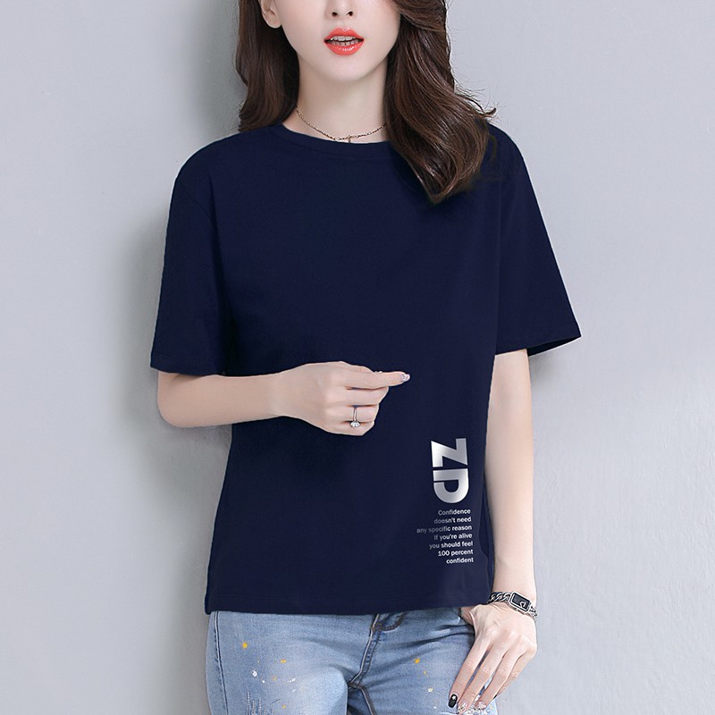 Dark blue color loose short-sleeved t-shirt women summer short-sleeved short-sleeved t-shirt women have a simple summer