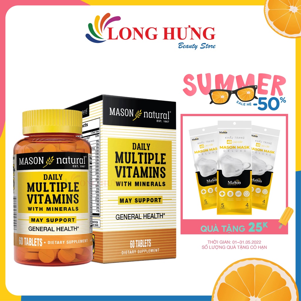 Viên uống Mason Natural Daily Multiple Vitamins With Minerals bổ sung vitamin và khoáng chất (60 viên)