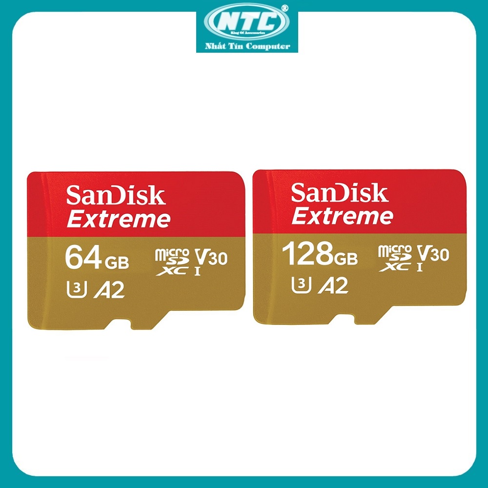 Thẻ nhớ MicroSDXC SanDisk Extreme 64GB / 128GB R160MB/s W60MB/s V30 U3 4K A2 - Ko Box (Gold) - Nhất Tín Computer