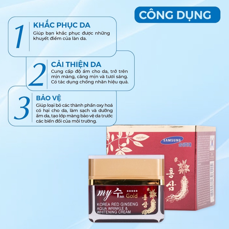 Kem Trắng Da Nhân Sâm Ngày Và Đêm My Gold Hàn Quốc Chiết Xuất Hồng Sâm 50ml Giúp Da Trắng Sáng & Căng Mịn Tự Nhiên