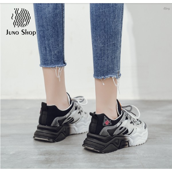 [Tặng tất-Freeship]Giày thể thao nữ độn đế 5cm Sneaker màu xu hướng ULzzang2 dây buộc kiểu đế cao lượn sóng mẫu mới 2020