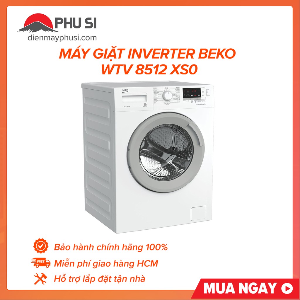 [Mã ELMS5TR giảm 5% đơn 5TR] MiỄN PHÍ CÔNG LẮP ĐẶT - WTV8512 XS0 - Máy giặt Beko WTV 8512 XS0, 8.0kg, Inverter