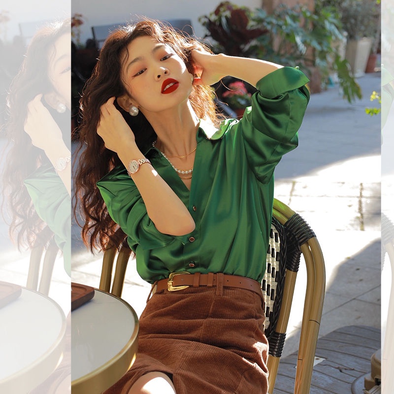 IELGY Bộ Áo Màu Xanh Lá Phối Chân Váy Kiểu Pháp Thời Trang Cao Cấp Cho Nữ