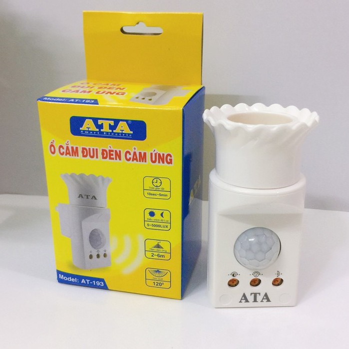 Ổ cắm đui đèn cảm ứng chuyển động ATA AT-193 - Cắm trực tiếp  vào ổ điện-Hàng chính hãng bảo hành 12 tháng