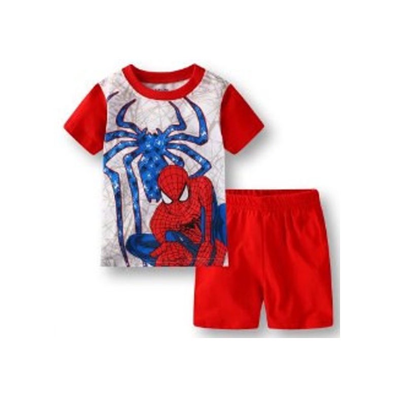 SUGE Bộ Đồ Ngủ Áo Thun Tay Ngắn Phối Quần Short In Hoạt Hình Người Nhện Dễ Thương Cho Bé
