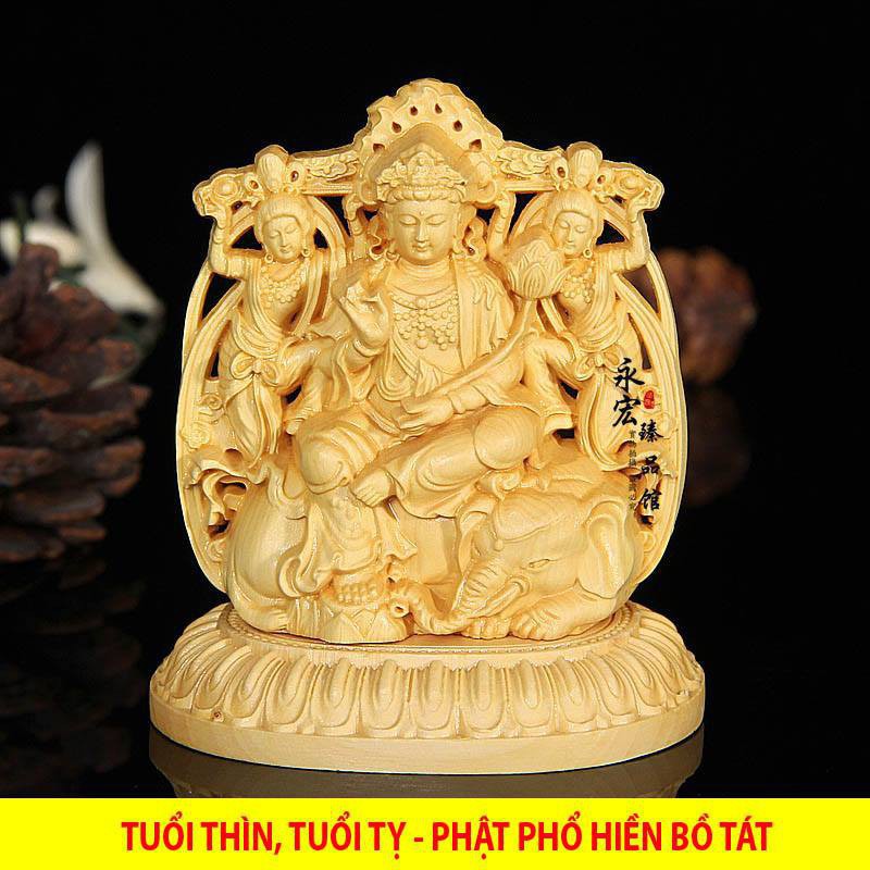 Tượng Phật Phổ Hiền Bồ Tát Gỗ Hoàng Dương - TẶNG 1 VÒNG ĐEO TAY