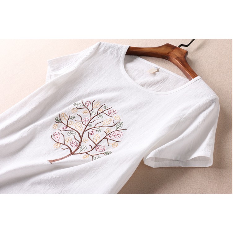 áo nữ kiểu thêu họa tiết độc đáo,áo nữ cổ tròn chất đũi mát mịn,hàng Việt Nam 100% - Mã T20 | BigBuy360 - bigbuy360.vn