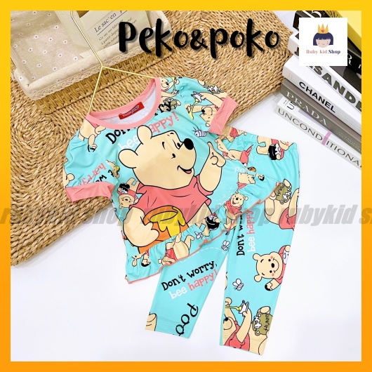 Bộ đồ quần dài bé gái xinh xắn tay phồng mẫu mới in hình họa tiết bé yêu thích pony, kitty, bò sữa