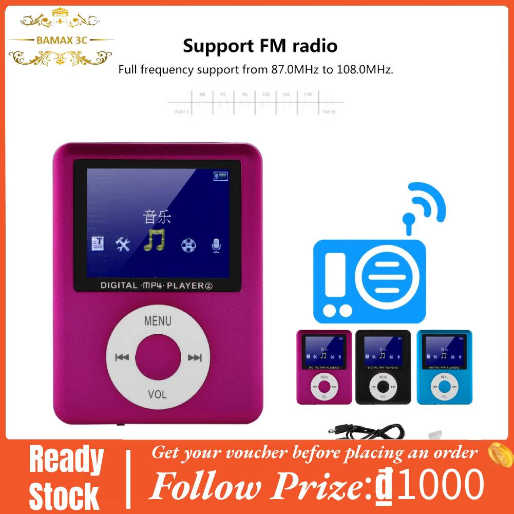 Máy nghe nhạc MP4 âm thanh stereo HiFi siêu mỏng tiện lợi kèm cặp tai nghe và cáp USB