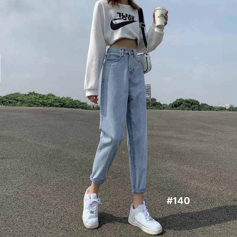 Quần Baggy Jean Nữ Lưng Cao Size Đại Đến 80Kg Màu Xanh Đậm Và Xanh Nhạt. #140. Hàng VNXK