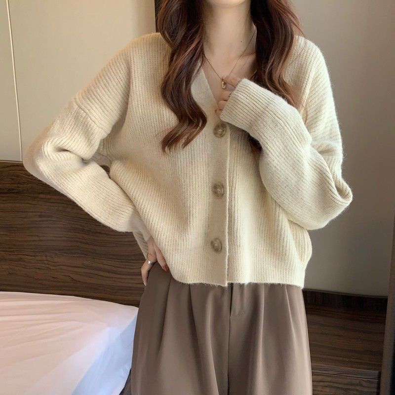 Áo Khoác Cardigan Dệt Kim Tay Dài Cổ Chữ V Dáng Rộng Thời Trang Mới 2022 Cho Nữ