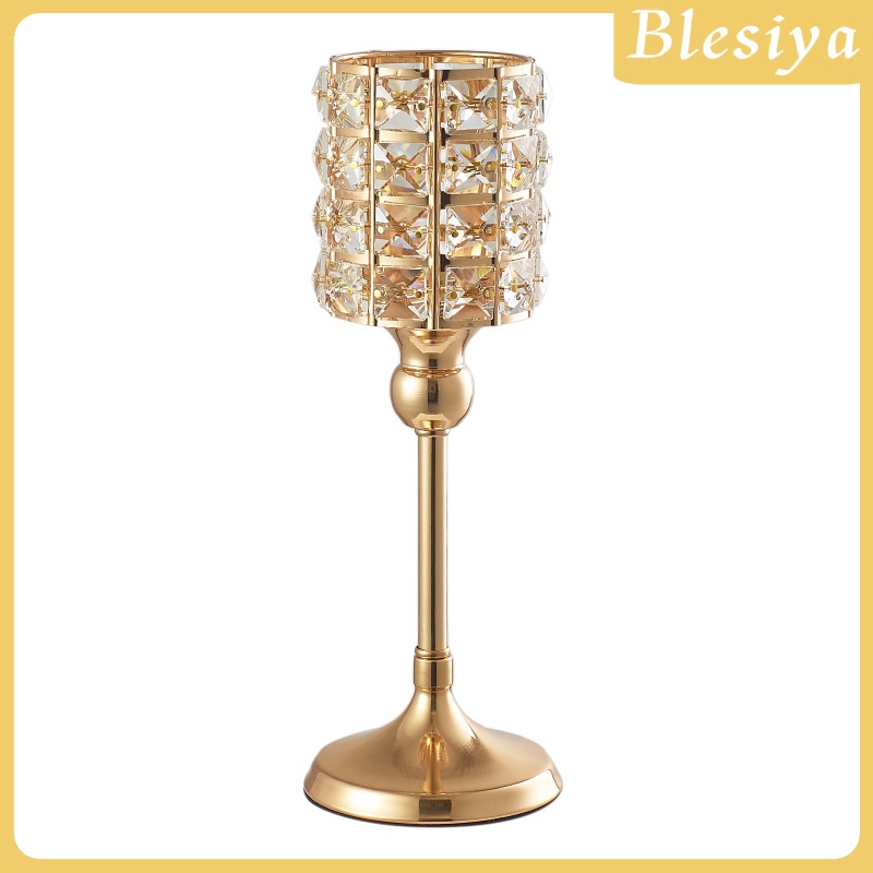 Chân đế đốt nến màu vàng đính hạt pha lê cao 21 cm
