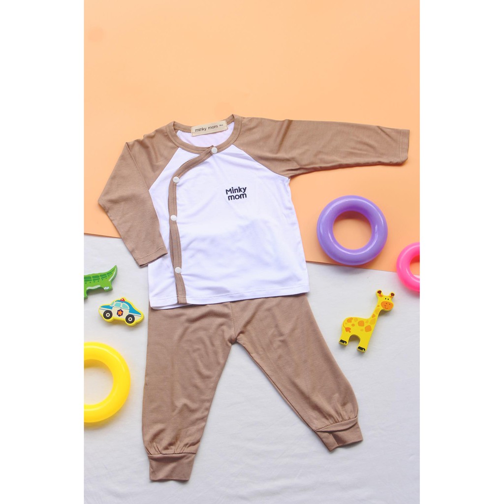 [GIẢM GIÁ] Bộ Sơ Sinh Cài Nút Chéo Kèm Nón Minky Mom