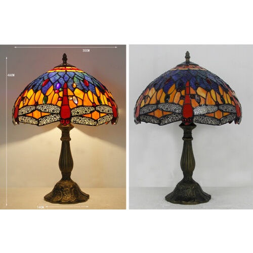 30cm tiffany phong cách đèn bàn kính màu 12 inch bóng râm màu xanh lam / xanh lá cây thiết kế chuồn chuồn đèn bàn thổ nhĩ kỳ