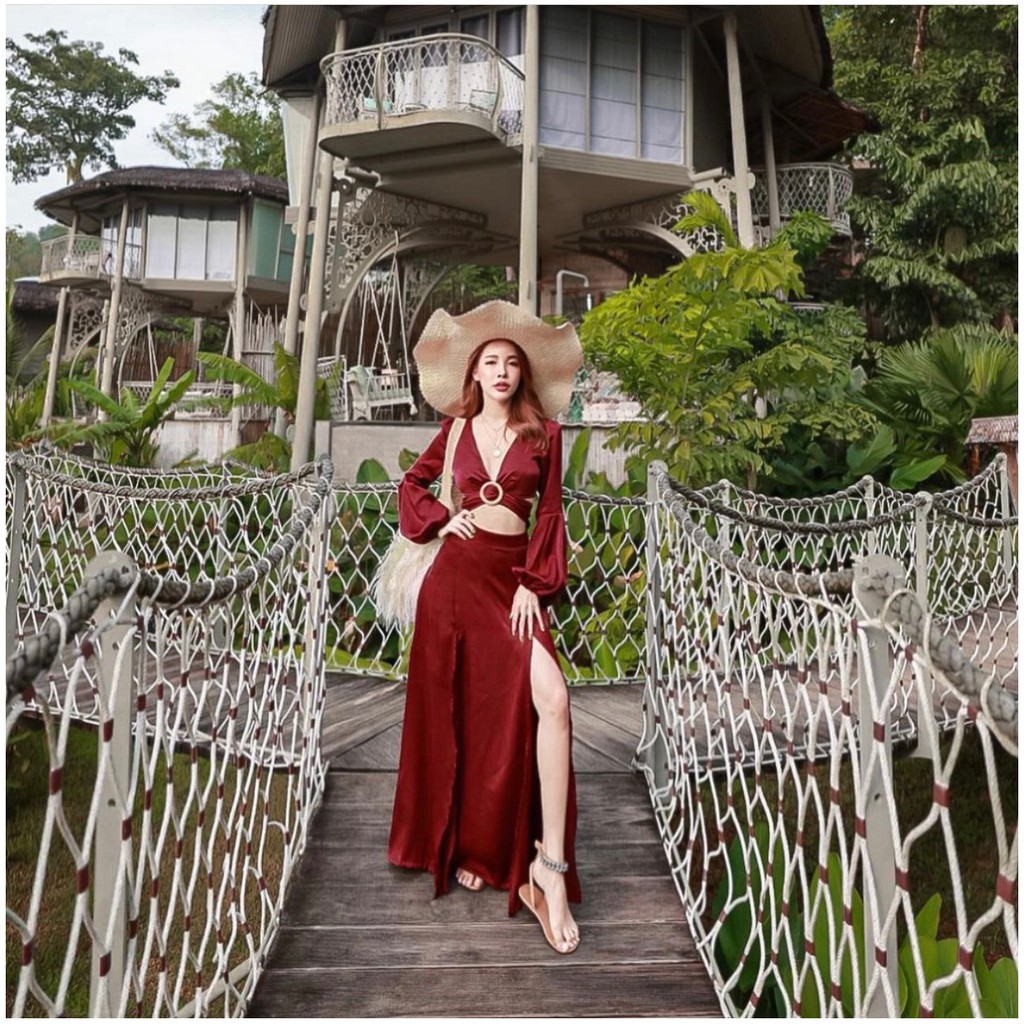 [Mã FAMARAL1 giảm 10K đơn 50K] [MAXI] Sét Maxi đi biển váy maxi đỏ khoen xẻ | BigBuy360 - bigbuy360.vn