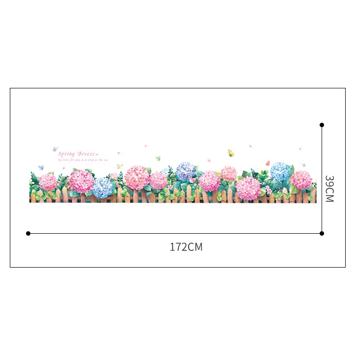 Decal dán chân tường hoa Cẩm Tú Cầu