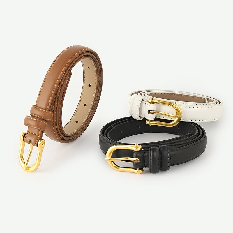 Thắt Lưng Bằng Da Pu Mỏng Có Khóa Màu Vàng Kim Phong Cách Retro Đơn Giản Dễ Phối Đồ Dành Cho Nữ