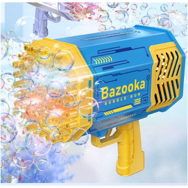 Súng Bắn Bong Bóng Xà Phòng 69 Nòng BAZOKA Tặng 2 lọ Nước Xà Phòng dùng pin sạc kích thước 24x24x14cm