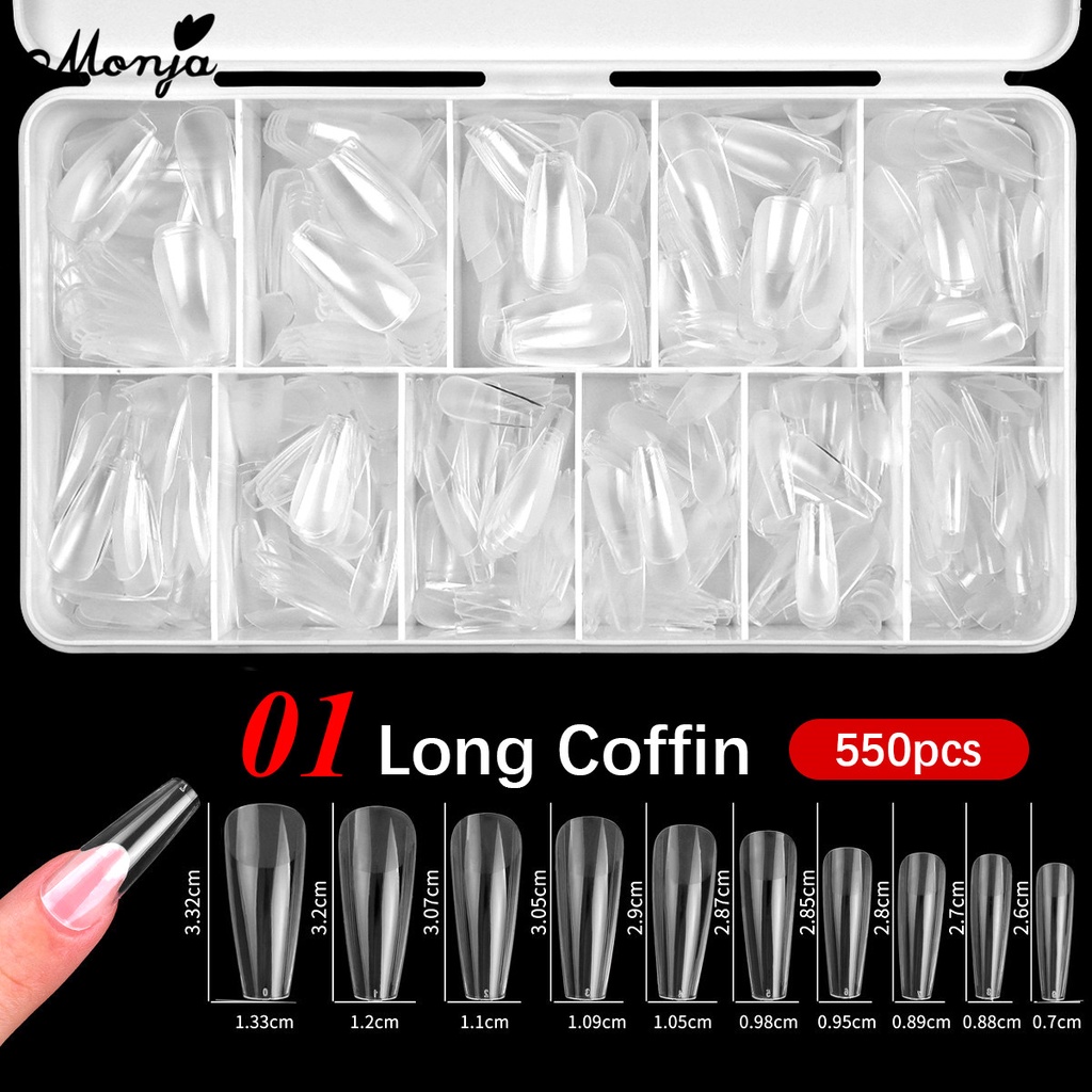 Bộ 550 Móng Tay Giả Đục Lỗ Mặt Nhám Bằng Acrylic Monja