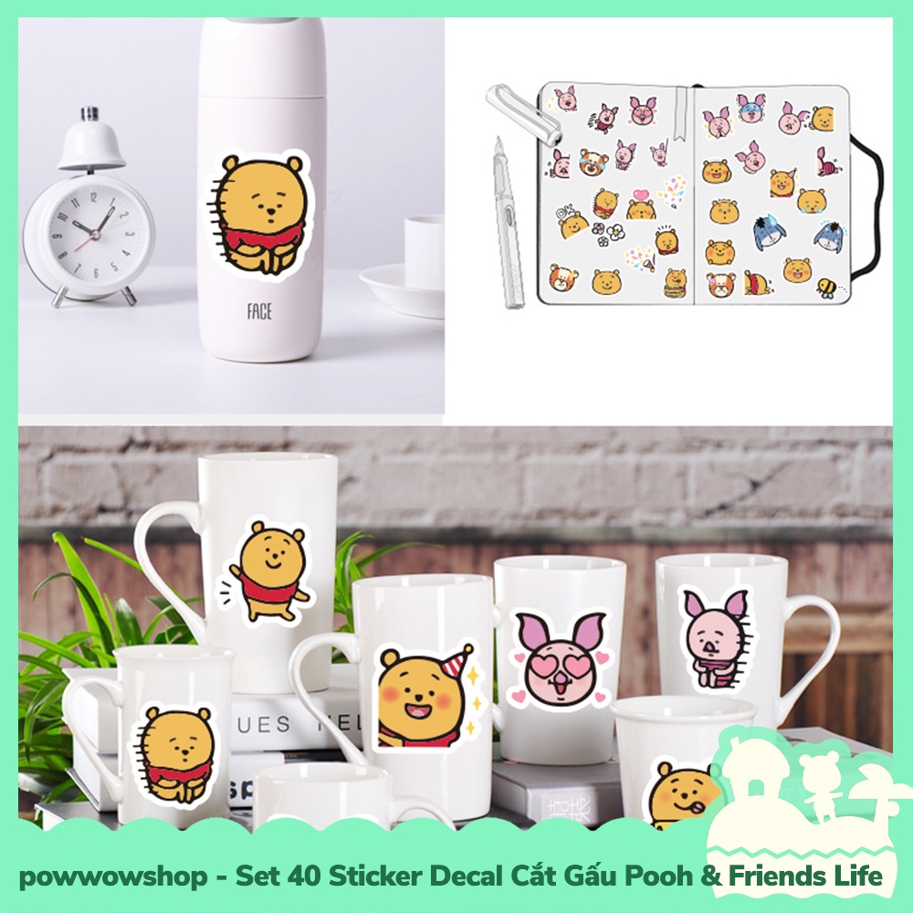 [Sẵn VN - Hỏa Tốc] Set 40/60 Sticker Mini Decal Dán Trang Trí Vật Dụng Mẫu Gấu Pooh &amp; Friends Funny Emotional