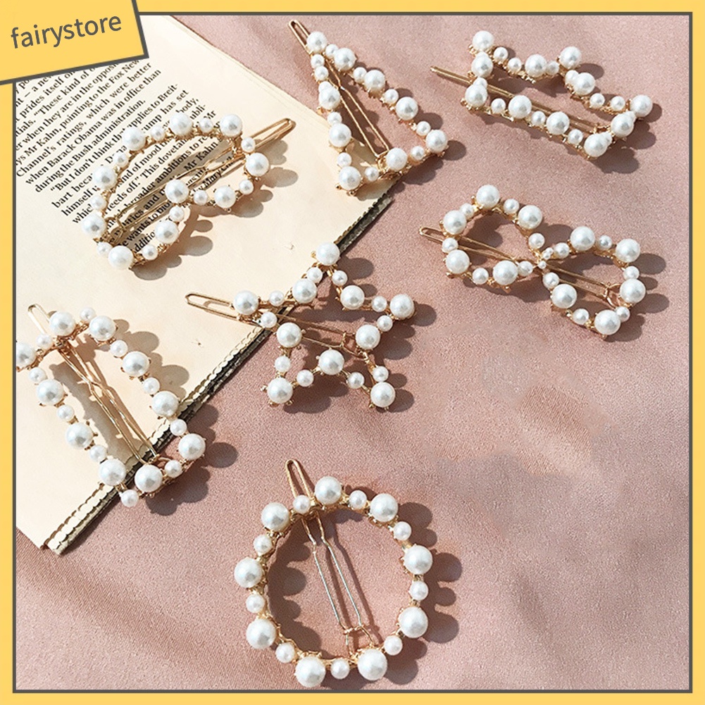 Kẹp tóc hình lá đính ngọc trai giả thanh lịch dành cho nữ