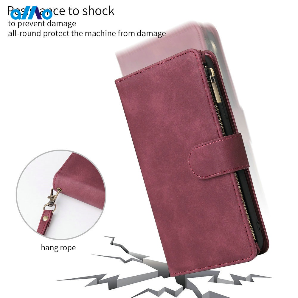 Bao da điện thoại etui dạng ví có khóa kéo đa năng cho samsung m32 a12 a22 a32 4g 5g a52 a72