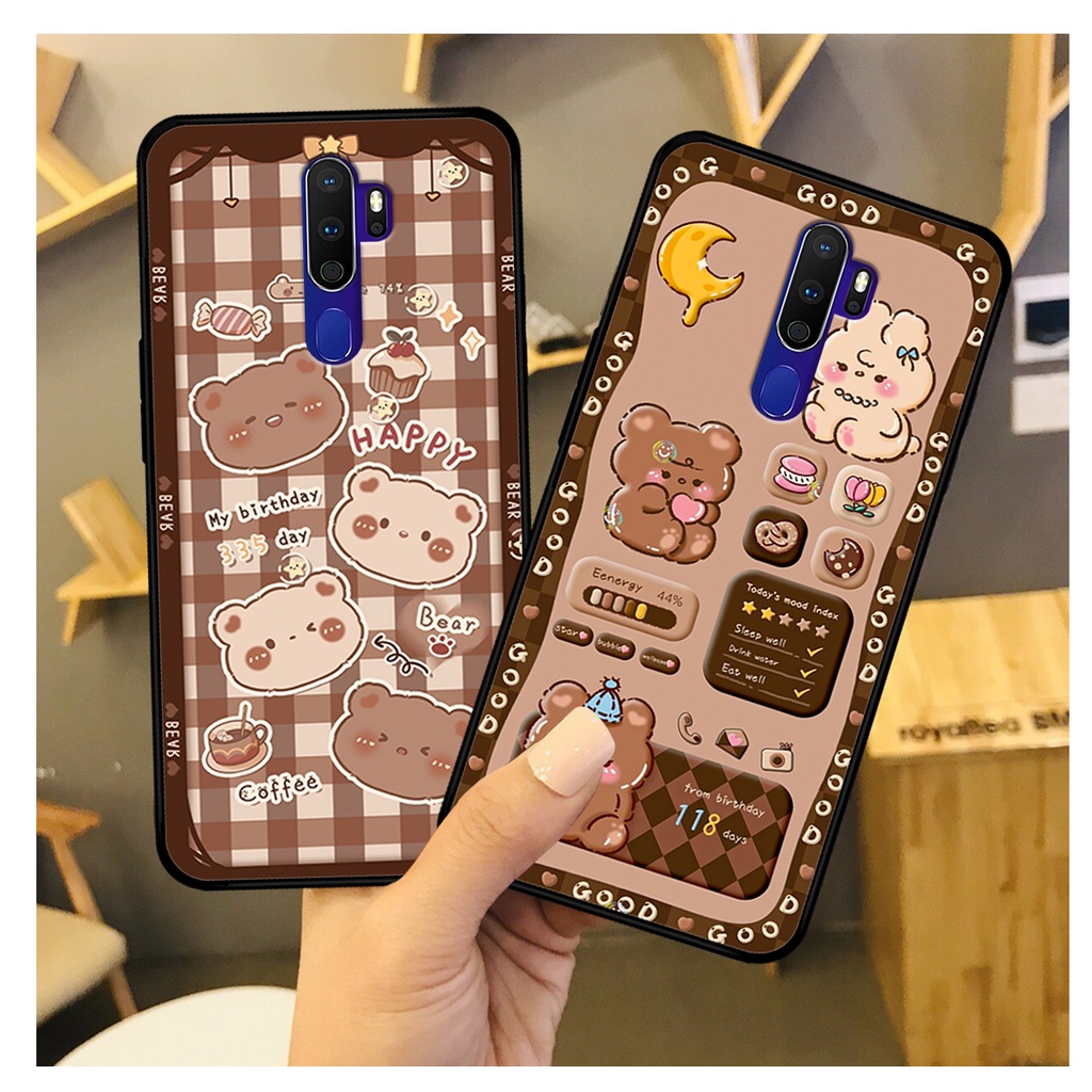 Ốp lưng Oppo A5 2020 / Oppo A9 2020 in hình nền caro gấu thỏ, gấu bear cute