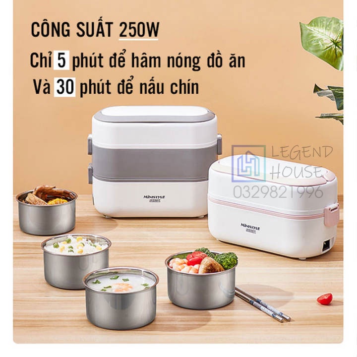 Hàng Cao CấpHộp Cơm Cắm Điện MINYSTYLECắm Điện 2 Tầng,4 Bát Inox,Giữ Nhiệt,Hâm Nóng,Nấu Chín Thức ĂnBH 12 Tháng