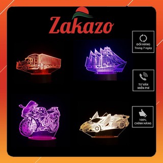 Đèn ngủ 3D, Quà tặng, trang trí, Led chủ đề Xe hơi chính hãng 𝐙𝐀𝐊𝐀𝐙𝐎 - đế đèn bằng gỗ 16 màu