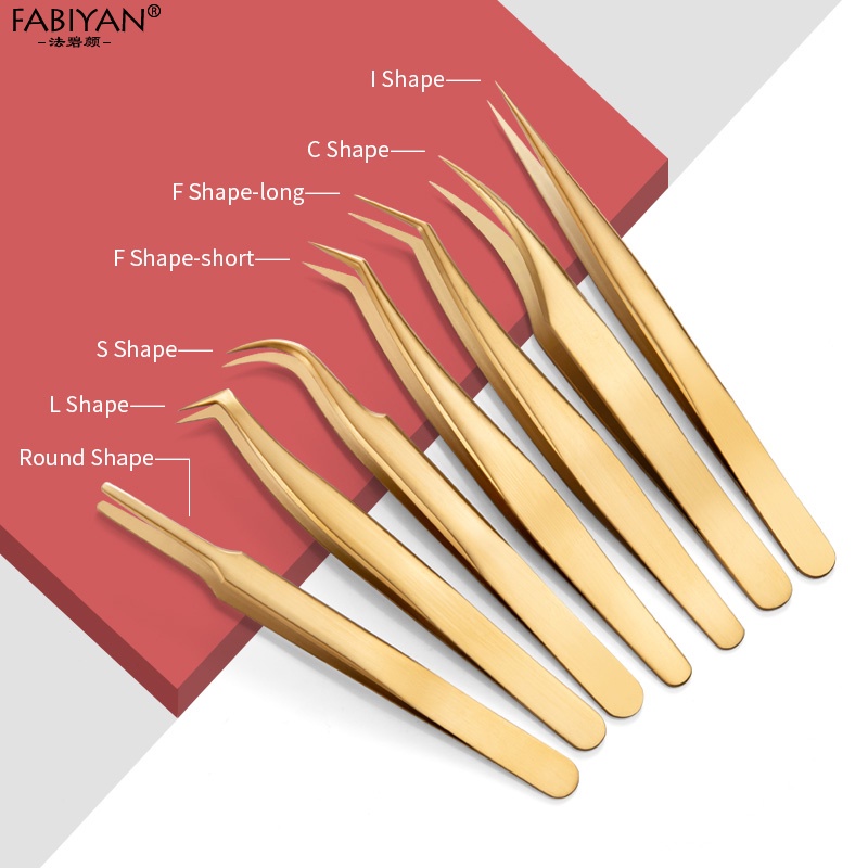 Nhíp FABIYAN Nhíp nối mi /hỗ trợ gắn lông mi giả bằng thép không gỉ chất lượng cao Nhíp Vàng