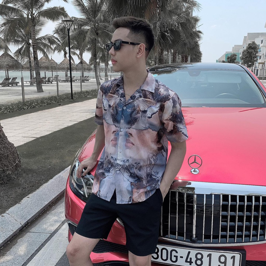 Sơ mi nam cộc tay hoạ tiết mặt người (FreeShip XTRA) chất lụa mềm mịn,sang trọng ,lịch lãm | BigBuy360 - bigbuy360.vn
