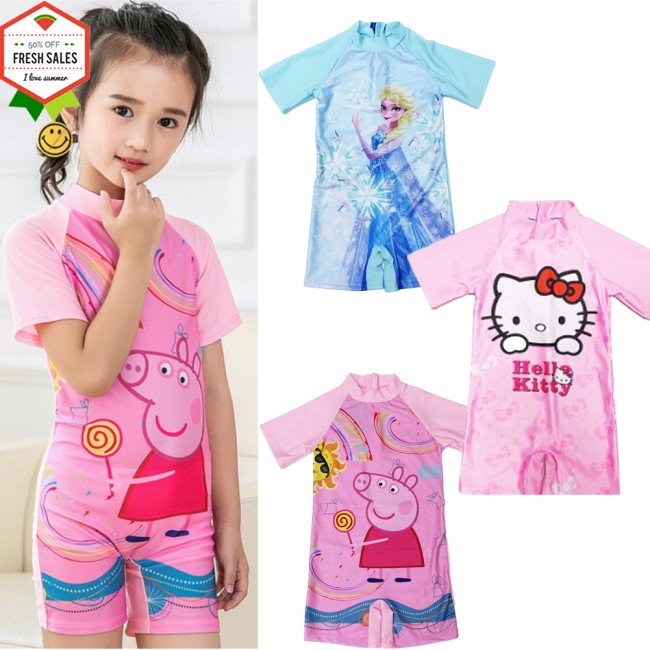 Bộ đồ bơi ngắn tay họa tiết hoạt hình xinh xắn dành cho bé gái 3-11 tuổi