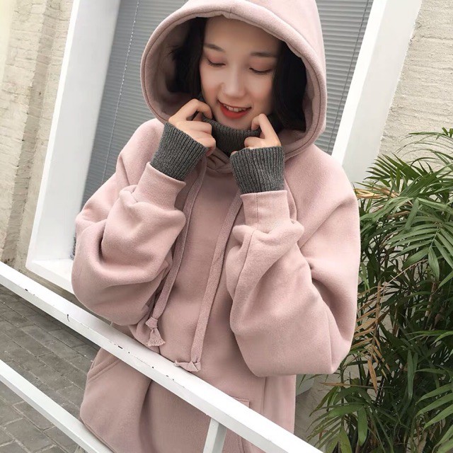 (Order-M) Ulzzang Áo nỉ hôdie phối cổ lọ len