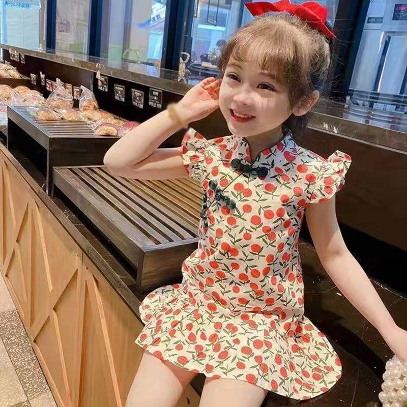 Đầm Sườn Xám Không Tay In Hoa Kiểu Công Chúa Thời Trang Mùa Hè Se7en Dành Cho Bé Gái