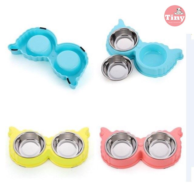 Bát đôi inox cho chó mèo hình đôi cánh thiên thần