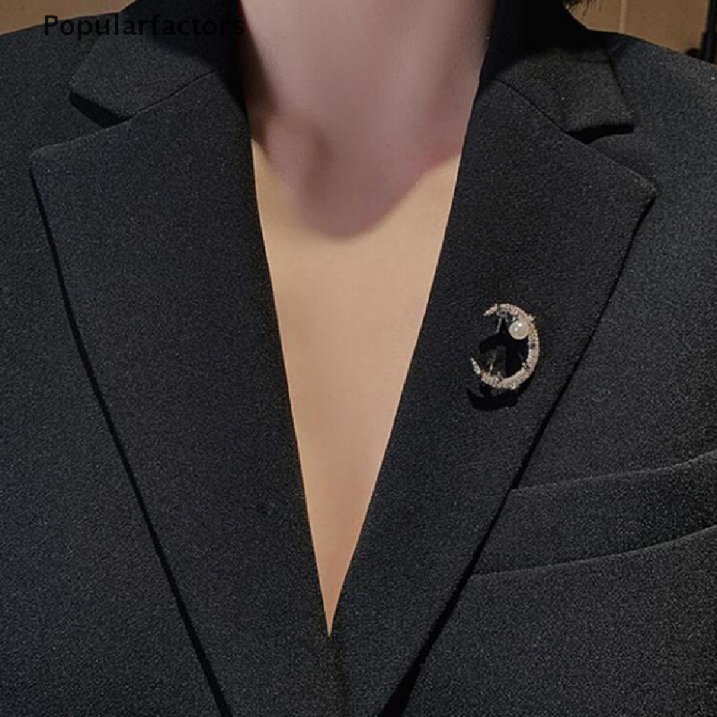 Ghim cài áo họa tiết mặt trăng và ngọc trai nhân tạo sang trọng thời trang