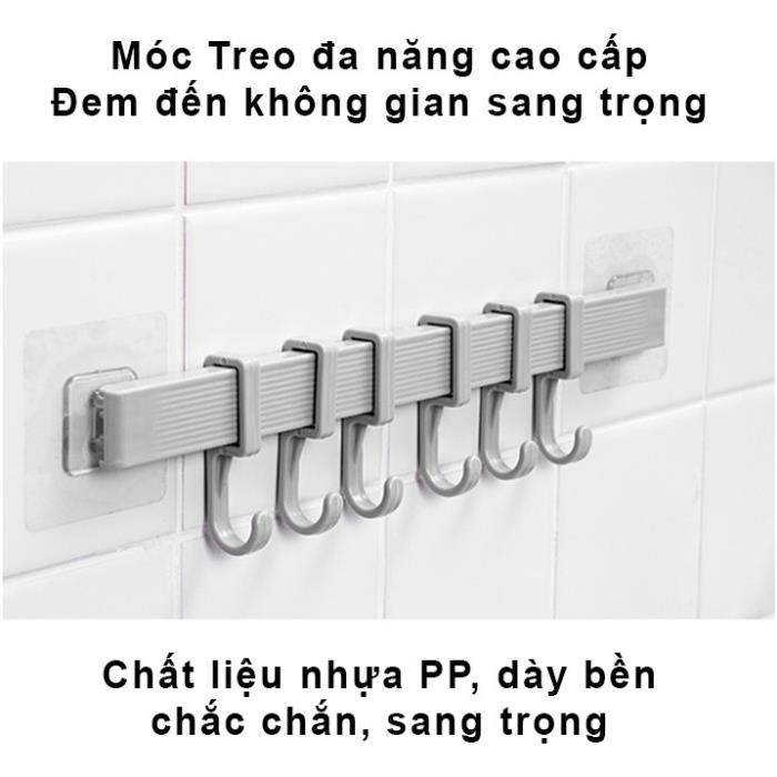 Thanh Treo Đồ Cực Dính 6 Móc Liền Không Cần Khoan Đục Cho Nhà Bếp, Phòng Tắm