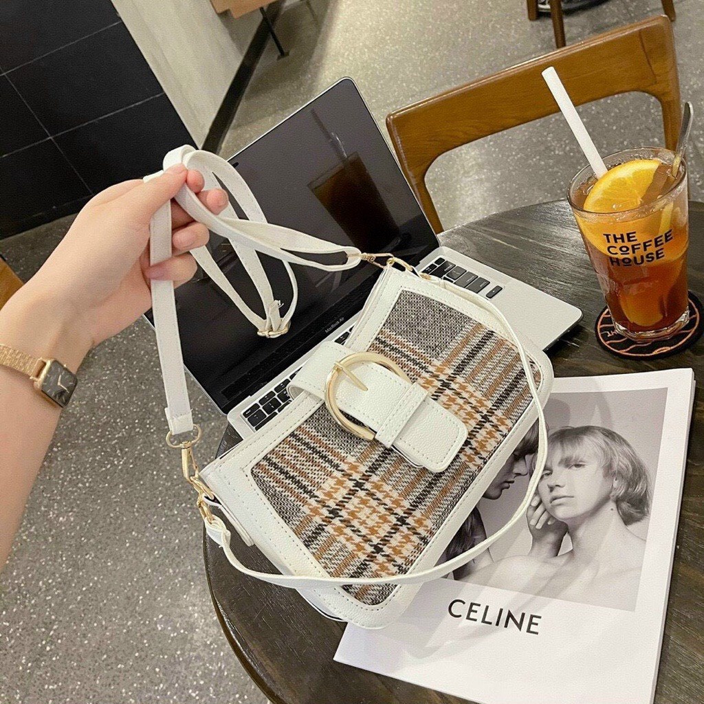 Túi xách nữ đeo chéo kẻ caro sz 25cm sang chảnh, túi đeo vai đẹp phong cách Hàn Quốc