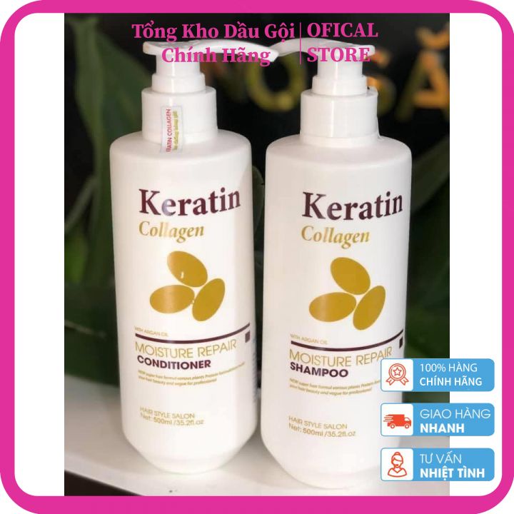 Cặp Dầu Gội Và Xả Keratin Colagen Moisture Repair Shampoo Giúp Cấp Ẩm Nuôi Dưỡng Tóc Giảm Gãy Rụng Kích Mọc Tóc 500ml