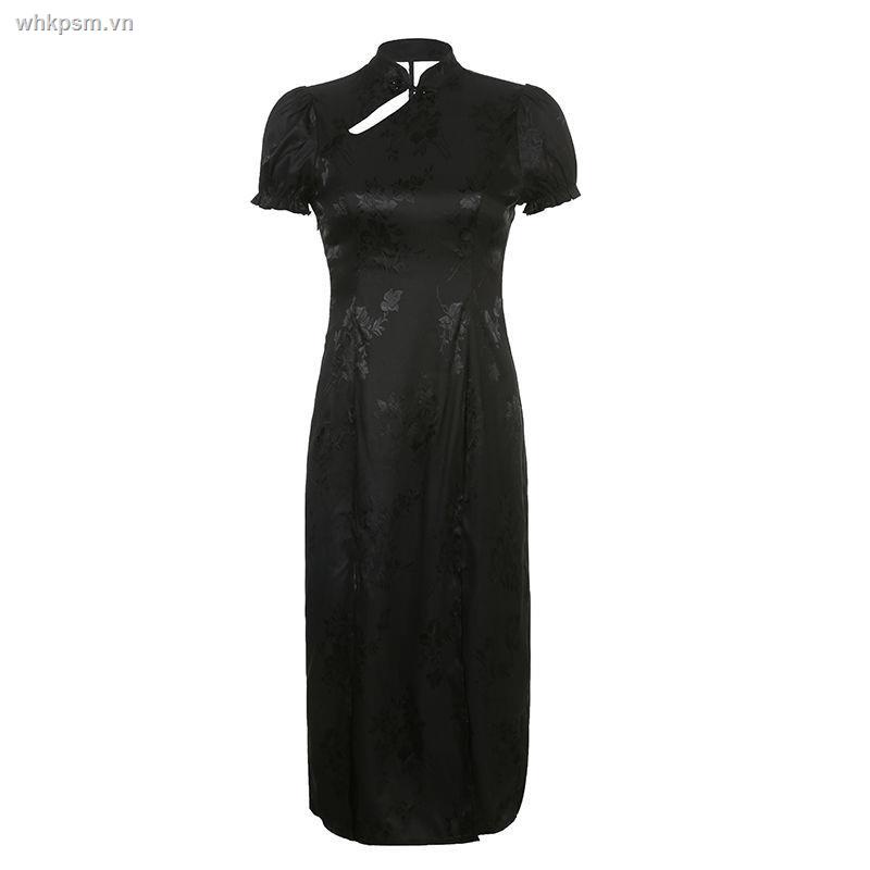 Đầm Sườn Xám Cách Tân Dáng Dài Xẻ Tà Cao Đính Nút Phong Cách Trung Hoa Quyến Rũ Dành Cho Nữ