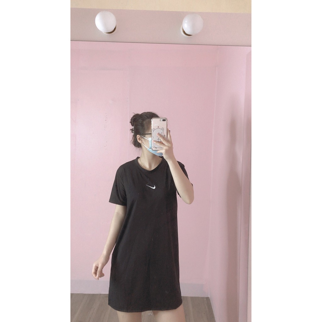 Váy suông nữ cộc tay in họa tiết NI vảy phom thụng ulzzang | BigBuy360 - bigbuy360.vn