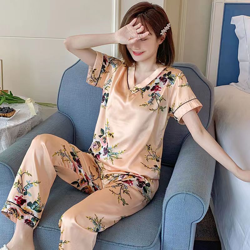 Bộ Đồ Ngủ Tay Ngắn Chất Lụa Satin Plus Size M-4XL Thời Trang Hàn Quốc Cho Nữ