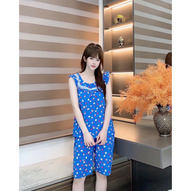 [3 size 46-70kg] Đồ bộ LỤA BÔNG MÀU PHỐI REN VUÔNG CỔ MỀM MÁT DỄ THƯƠNG thời trang