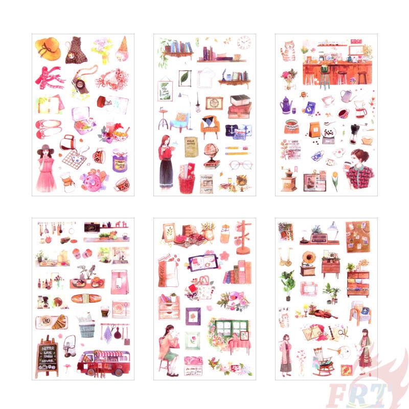 &gt; Ready Stock &lt; ❉ Pink Life Giấy và decal dán tường ❉6Sheet/set DIY Diary Scrapbooking Decals Stickers
