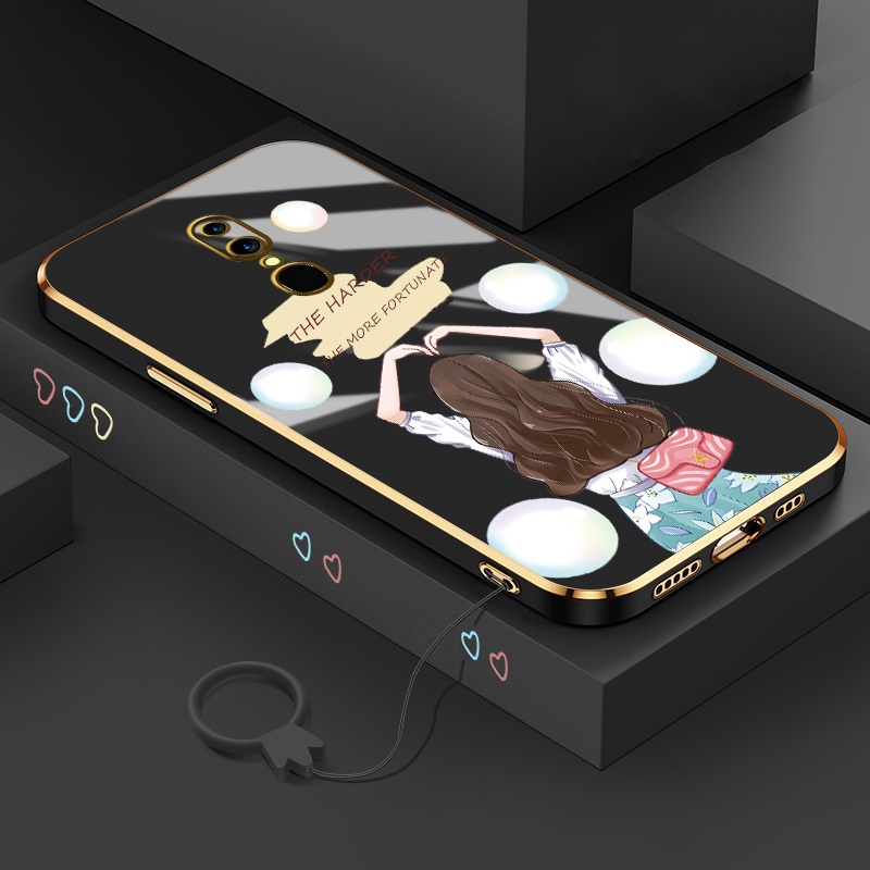 Ốp Điện Thoại silicone Mạ Viền Siêu Mỏng Họa Tiết Hoạt Hình Kèm Dây Đeo Cho oppo f11 f11 pro f9